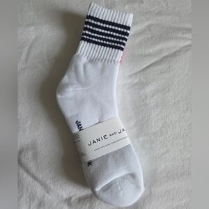 Janie and Jack White Socks with Navy and Red Stripes